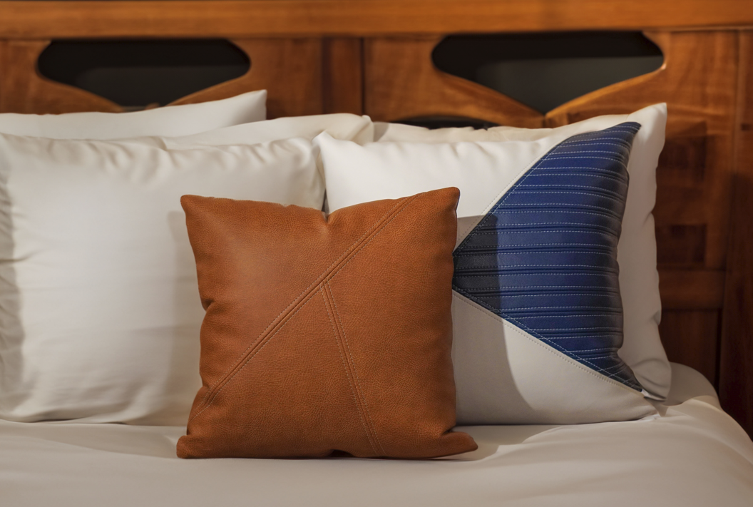 Up-Cycled Ultra Leather Blue & White Accent Pillow