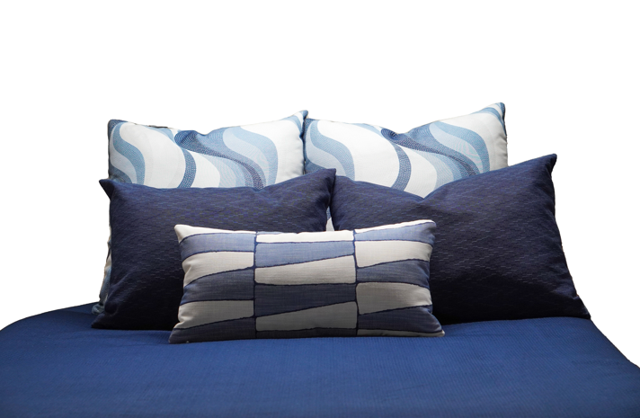 Sunbrella Model Harbor Shams with Thibaut Passage Waterfall Euro Shams and Perennials Tribal Trellis Bolster Pillow