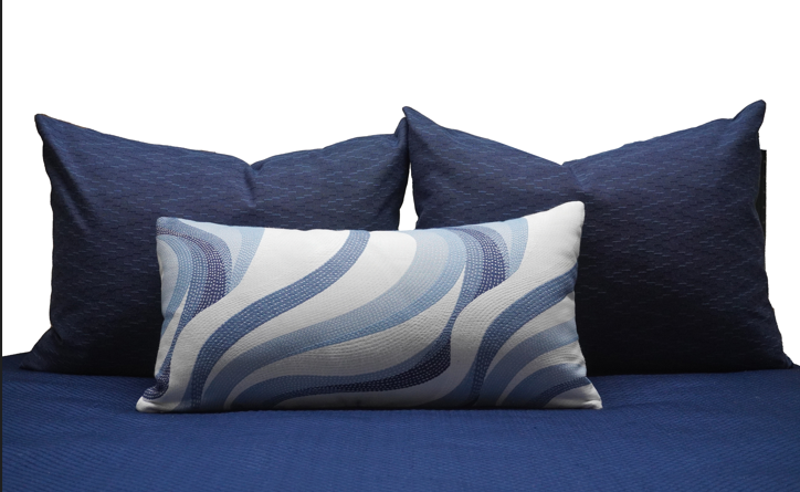 Sunbrella Model Harbor Shams with Thibaut Passage Waterfall Bolster Pillow